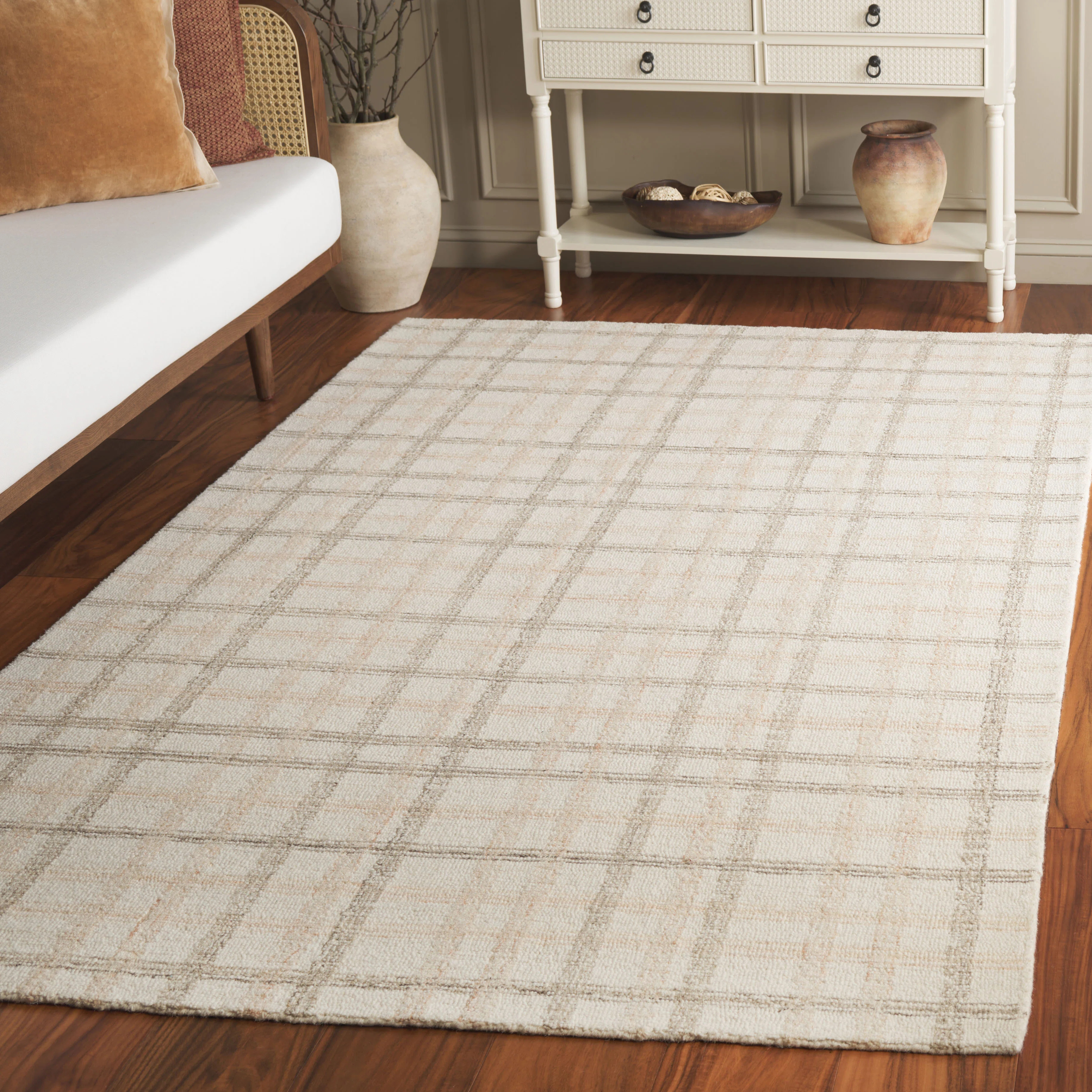 Ilaya 141 Hand Tufted Wool/Cotton Plaid Indoor Use Only Rug in Beige/Ivory | Wayfair North America