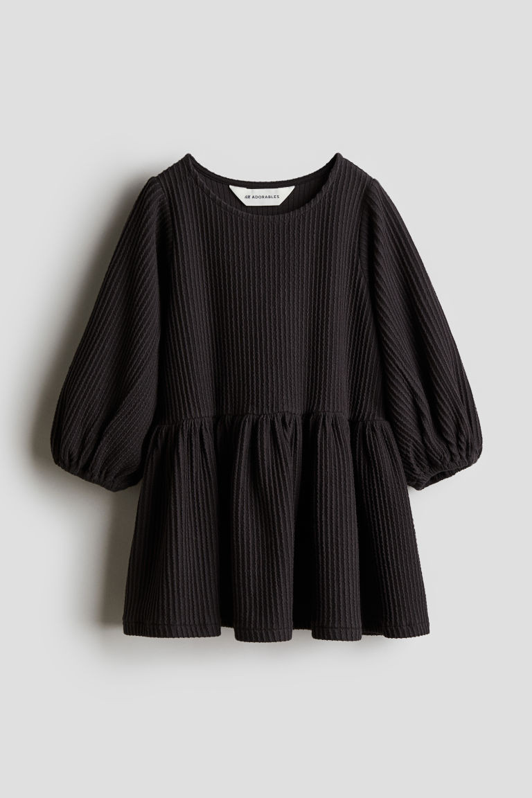 H & M - Textured Balloon-Sleeved Dress - Gray | H&M (US + CA)