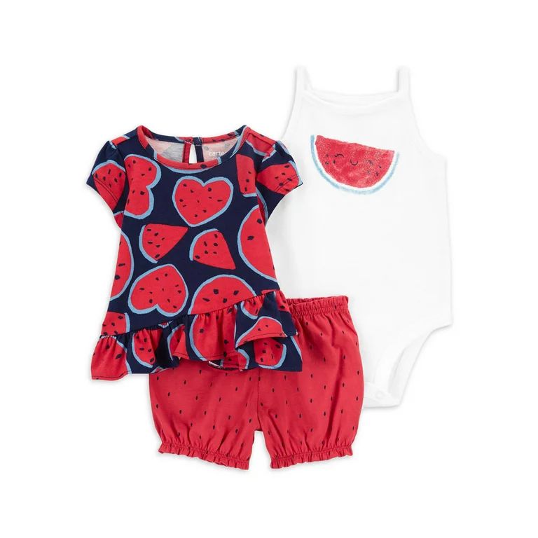 Carter's Child of Mine Baby Girl Shorts Outfit Set, 3-Piece, Sizes 0-24M | Walmart (US)