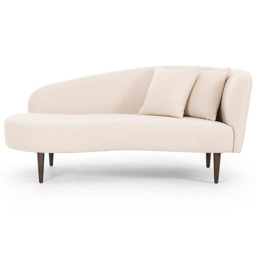 James Modern Classic Beige Performance Brown Oak Wood Chaise Lounge - Right Arm Facing | Kathy Kuo Home