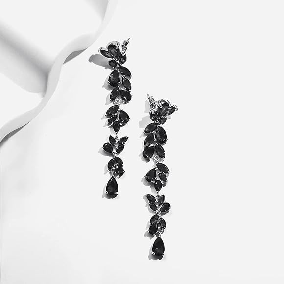 UDYLGOON Cubic Zirconia Bride Wedding Earrings Chandelier Long Dangle Earrings for Halloween Page... | Amazon (US)