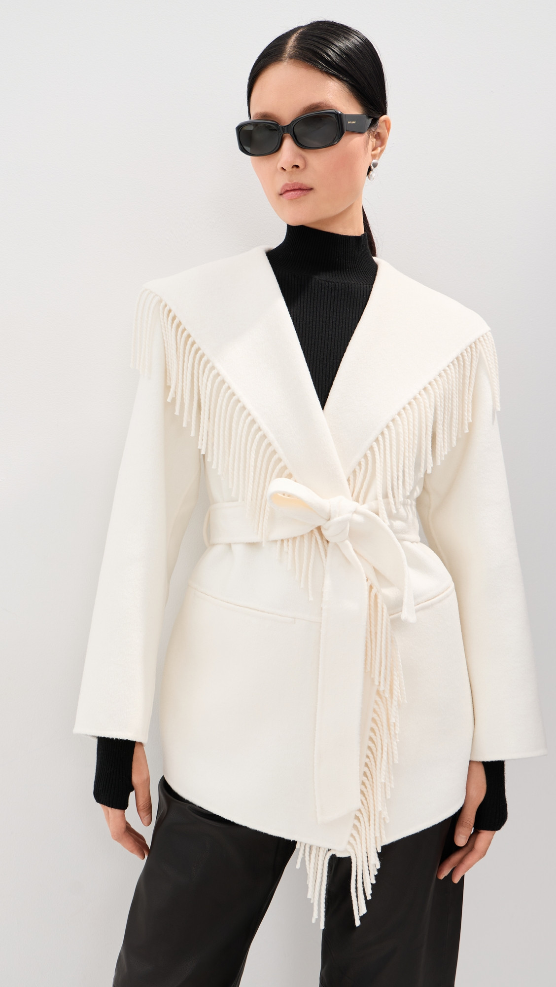SIMKHAI Rowen Double-Faced Wool Fringe Jacket Frost S | Shopbop