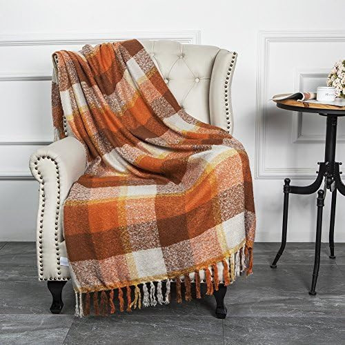 Amazon.com: Home Decorations Super Soft Vintage Fluffy Plaid Throw Blanket-100% Acrylic Cashmere-... | Amazon (US)