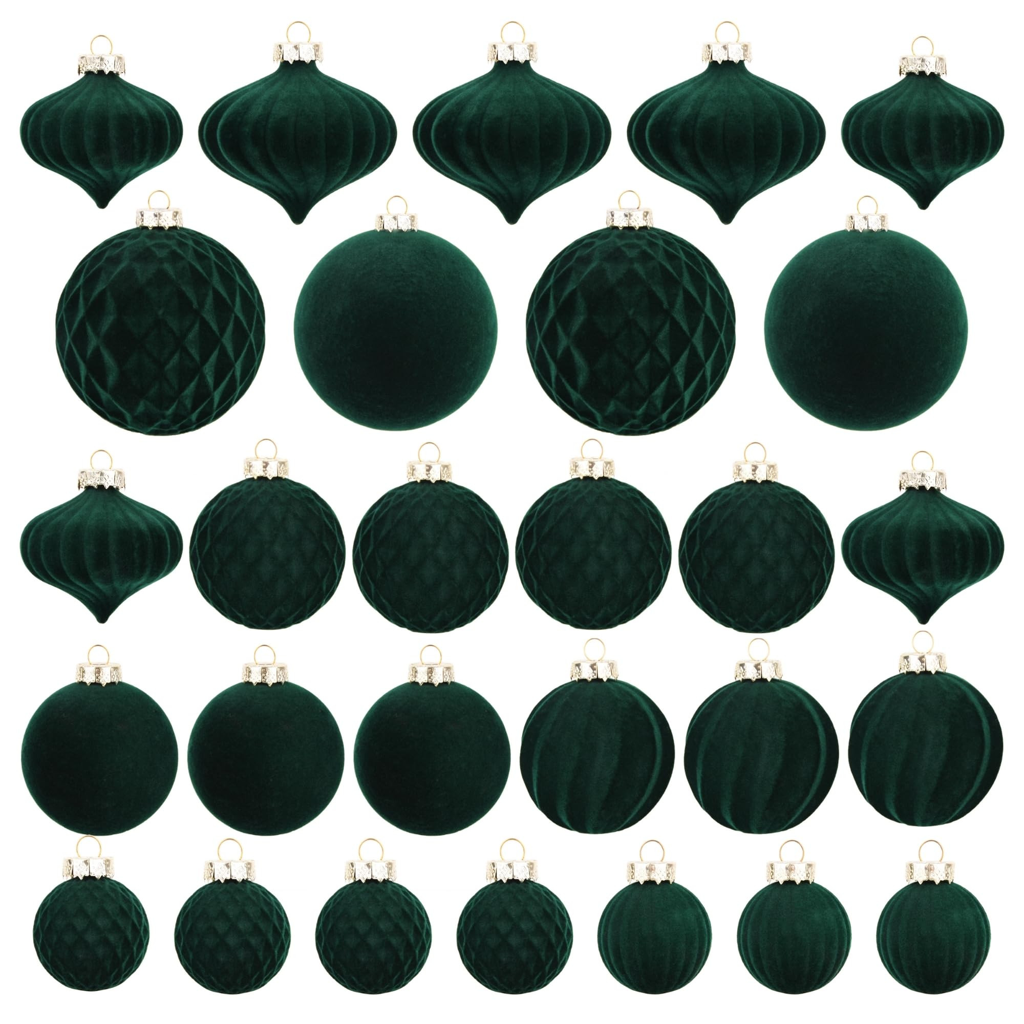 Christmas Tree Ornaments Green Velvet - Pack of 28pcs Flocked Xmas Balls Ornament Decorations Ass... | Amazon (US)