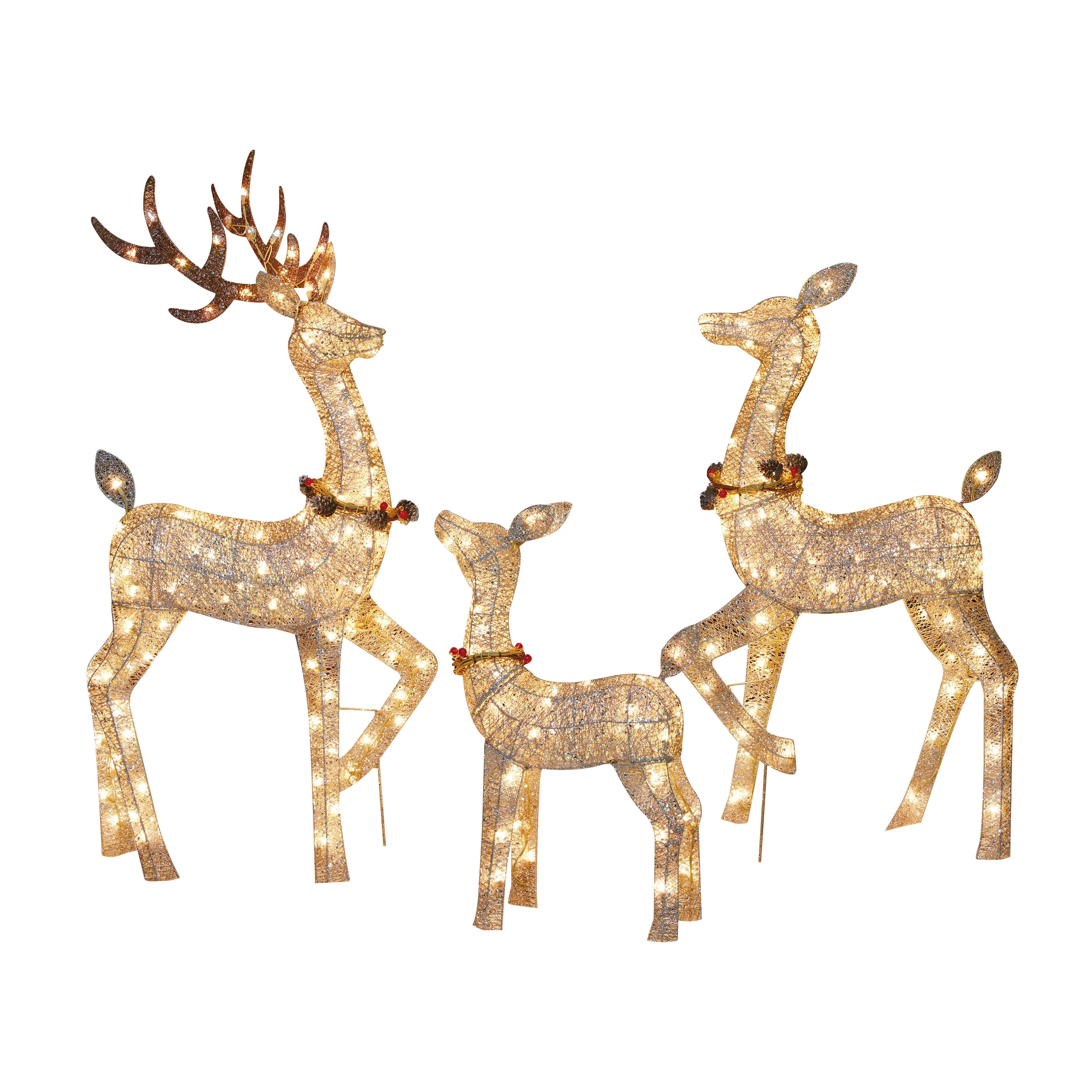 Holiday Time Set of 3 Light-up Glitter Deer Family, with 210 Clear Incandescent Christmas Lights ... | Walmart (US)