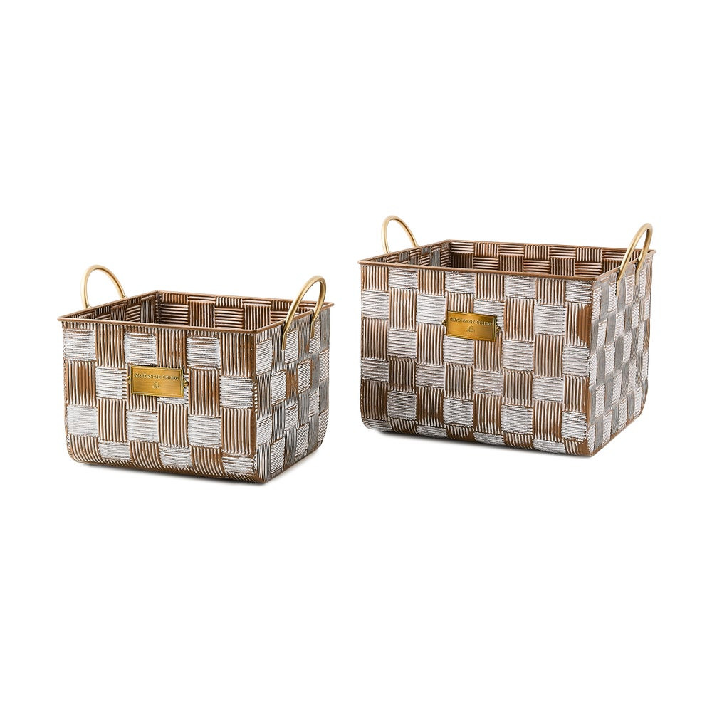 Mocha Textured Check Baskets, Set of 2 | MacKenzie-Childs