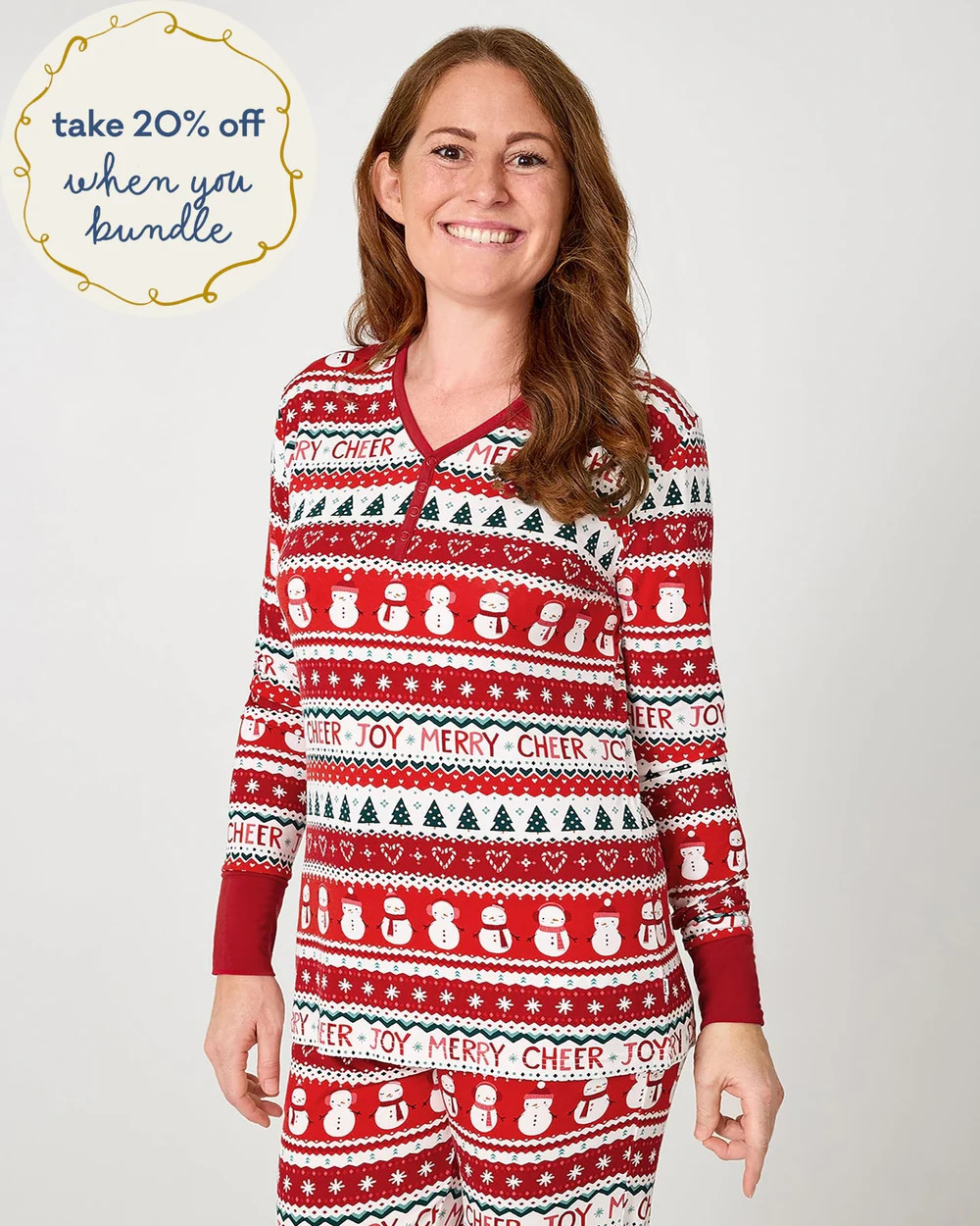 Festive Fair Isle Women's Long Sleeve Pajama Top | Little Sleepies