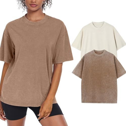 Womens Washed Vintage Oversized T-Shirt Casual Baggy Streetwear Boyfriend Tee Workout Short Sleeve Cotton Tops(W-CF-BG,2XL) | Amazon (US)