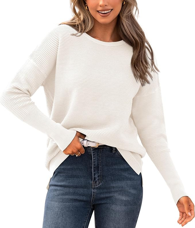 BTFBM Fall Sweaters for Women 2026 Casual Long Sleeve Sweater Striped Loose Fit Pullover Tops | Amazon (US)