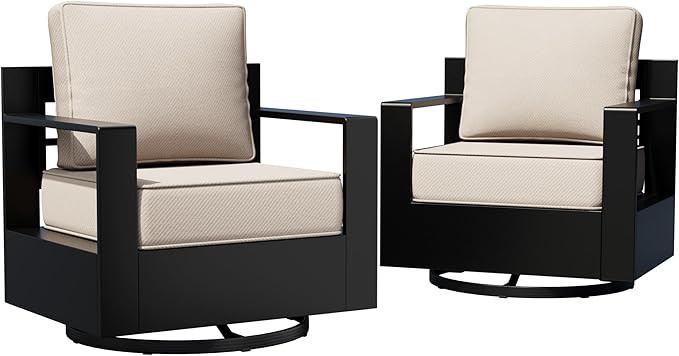 Aluminum Outdoor Swivel Rocker Patio Chairs Set of 2, All-Weather Metal Outdoor Chair with 6 Inch... | Amazon (US)