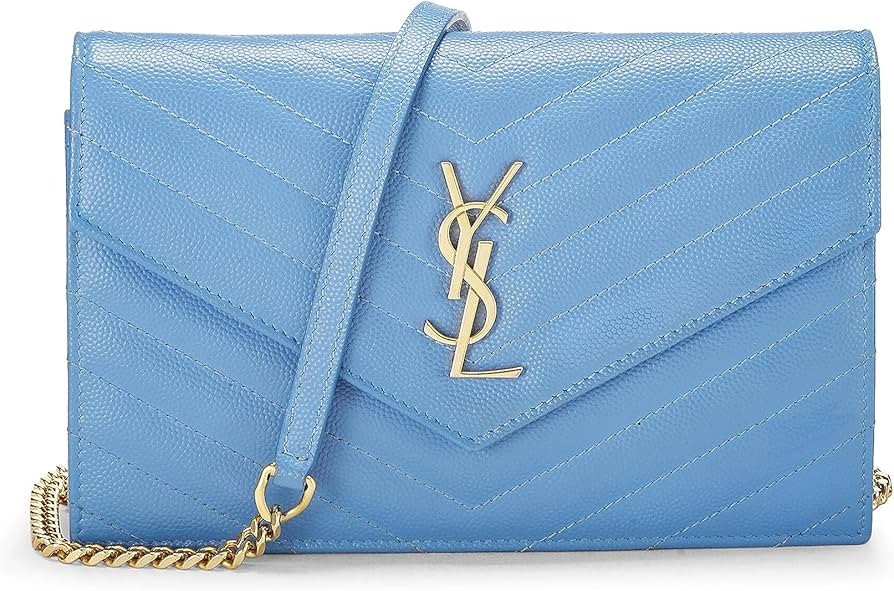 Amazon.com: Yves Saint Laurent, Pre-Loved Blue Grained Calfskin Envelope Wallet-On-Chain (WOC), B... | Amazon (US)