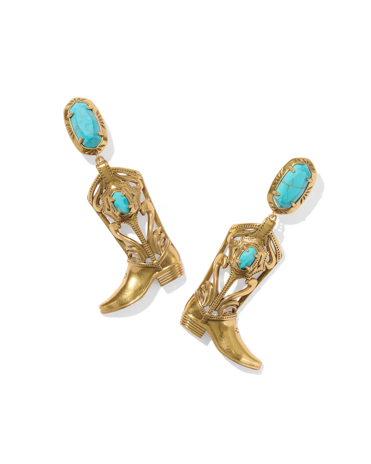 Beau Vintage Gold Boot Statement Earrings in Variegated Turquoise Magnesite | Kendra Scott