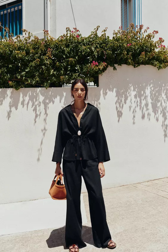 LINEN BLEND WIDE-LEG TROUSERS | Zara UK