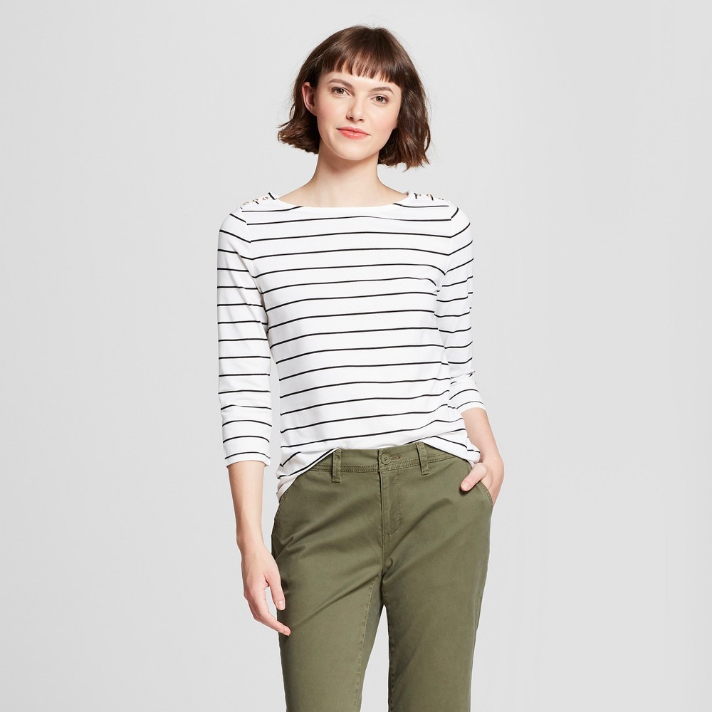 Women's 3/4 Sleeve Striped Boatneck T-Shirt - A New Day White/Black XL | Target