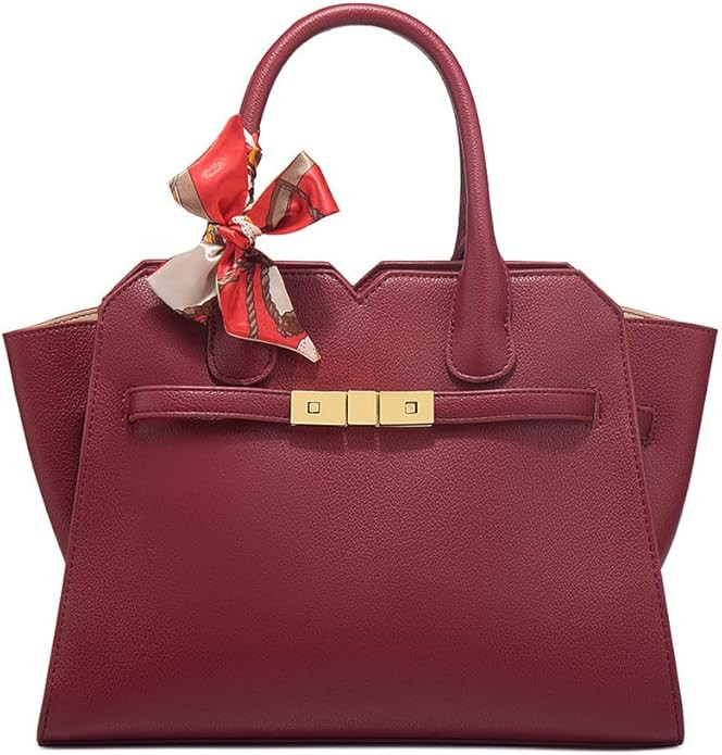 Khaki/Red PU Leather Bags for Women Travel Shoulder Clutch Handbags For Women Fashion Ladies | Amazon (US)
