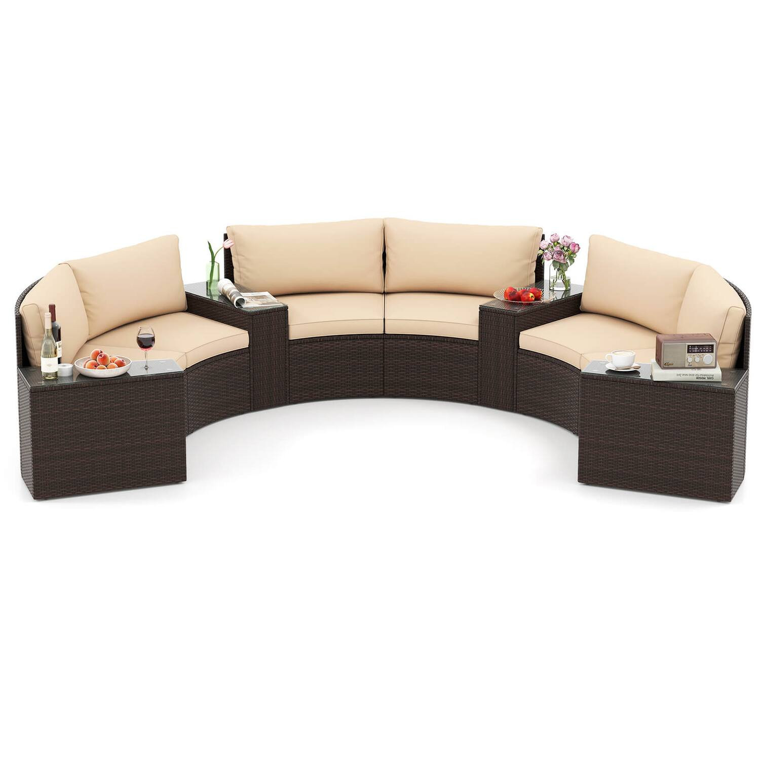 Costway - 7 PCS Patio Furniture Set with Tempered Glass Top Side Tables Back & Seat Cushions - Brown | Best Buy U.S.