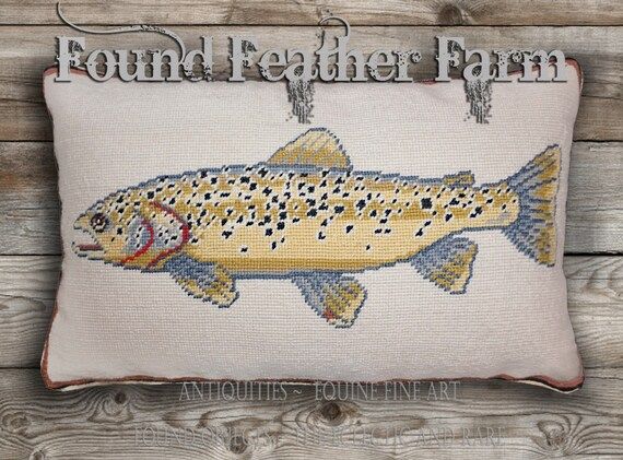 Handmade Needlepoint Pillow of a Brown Trout with a Down Insert | Etsy (US)