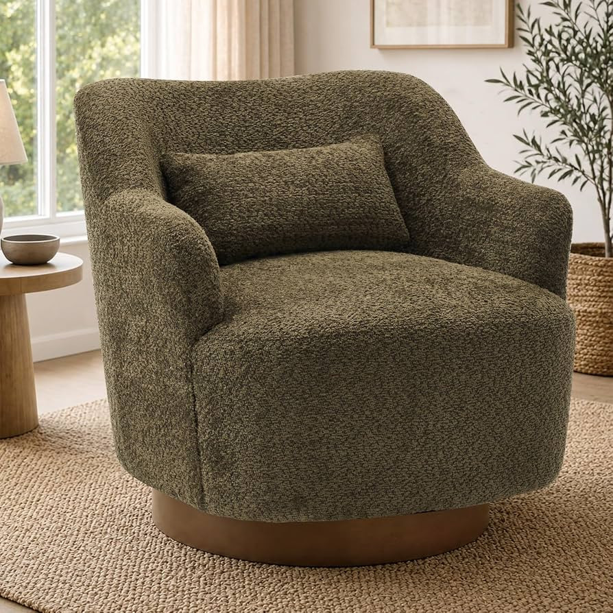 Swivel Accent Chair with Pillow, Solid Wood Base, Olive Green | Amazon (US)