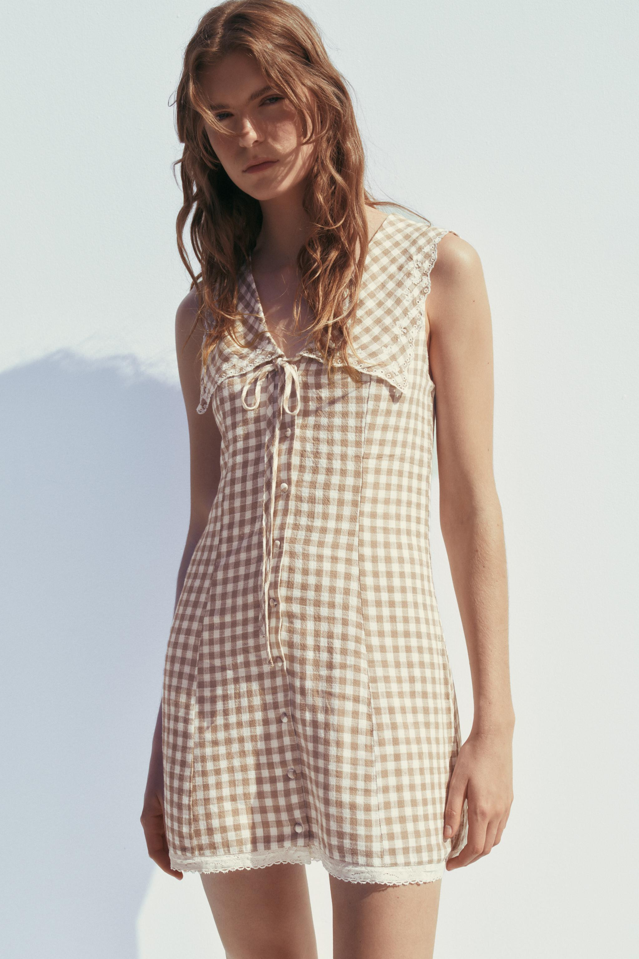 GINGHAM SHORT DRESS WITH PETER PAN COLLAR | Zara US