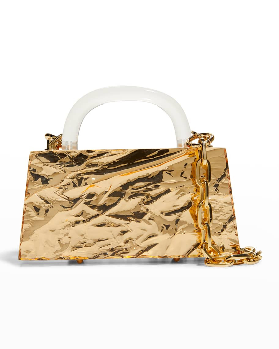 L'Afshar Eva Metallic Top-Handle Bag | Neiman Marcus