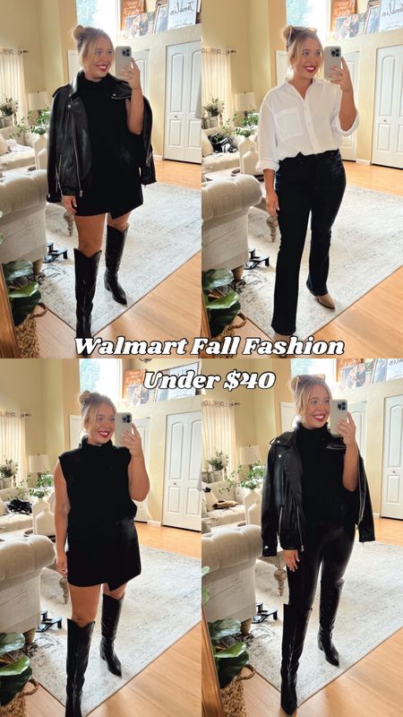 Walmart fall fashion all under $40. My favorite for leather leggings are back in stock this season for $14 this platter Moto jacket runs TTS only $40. Flared boot cut jeans are under $30. Everything else is linked.

#LTKunder50 #LTKcurves #LTKmidsize