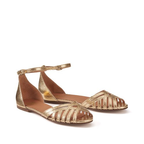 Metallic Leather Sandals with Ankle Strap and Flat Heel | La Redoute (UK)