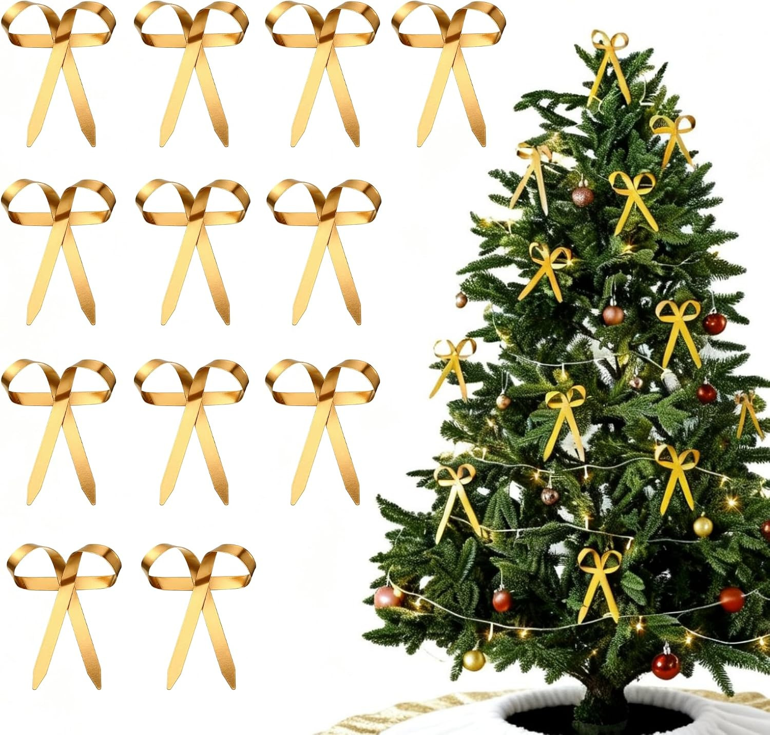 Daifunli 12 Pcs Gold Metal Christmas Bow Ornaments for Tree Garland Wreath | Amazon (US)
