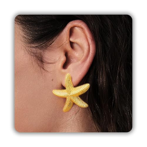 SmileBelle Gold Starfish Earrings for Women, Chunky Beach Earrings as Beach Jewelry for Women Matching Starfish Dress, Statement Stud Star fish Jewelry as Summer Accessories Vacation Gift | Amazon (US)