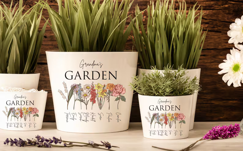 Personalized Grandma's Garden Plant Pot, Birth Month Flower Planter, Birth Flower Pots, Gift for ... | Etsy (US)