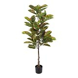 Artificial Rubber Plant - 51-Inch Faux Tree with Natural-Feel Leaves - Realistic Indoor Plant for Of | Amazon (US)