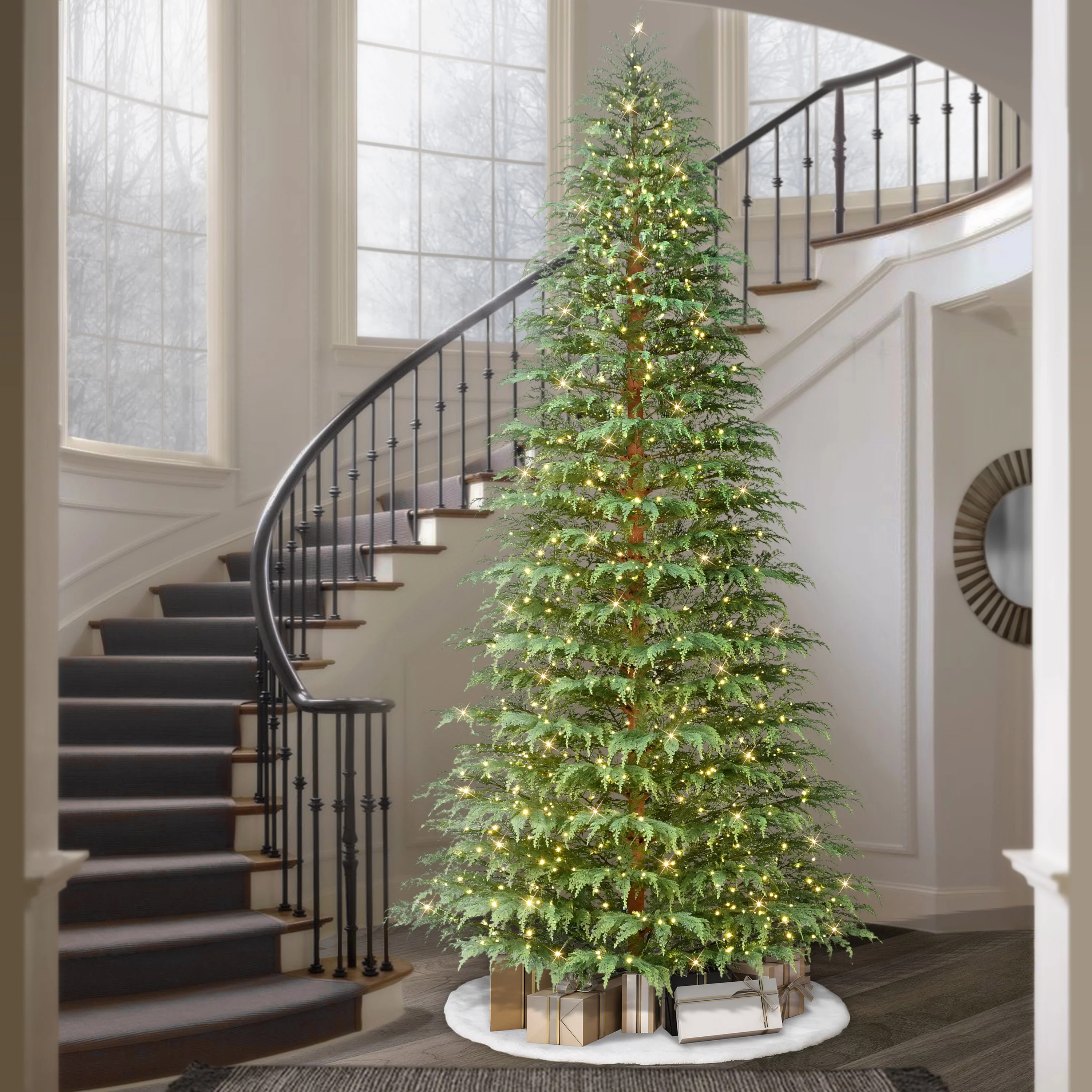 Puleo International 12' Pre-Lit Artificial Cypress Christmas PE Tree with LED Rice Lights | Walmart (US)