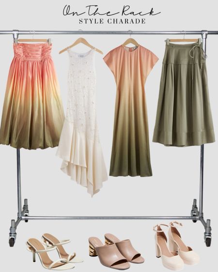 Four spring outfit ideas including spring dresses, midi skirt, and heels. Love the ombré! Feels like Zimmermann for less.

#LTKfindsunder100 #LTKSeasonal #LTKshoecrush