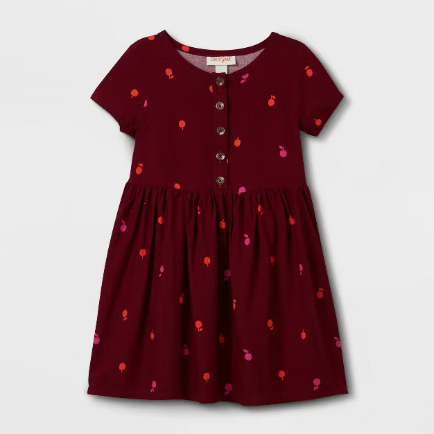 Toddler Girls' Apple Button-Front Short Sleeve Dress - Cat & Jack™ Burgundy | Target