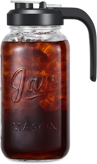2 Quart Glass Pitcher with Lid - Airtight & Leakproof Mason Jar Pitcher with Filter Lid, Wide Mou... | Amazon (US)