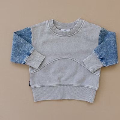 Kids Morgan Acid Wash and Denim Crew Neck Sweatshirt Grey 6Y - Olive + Scout | Target