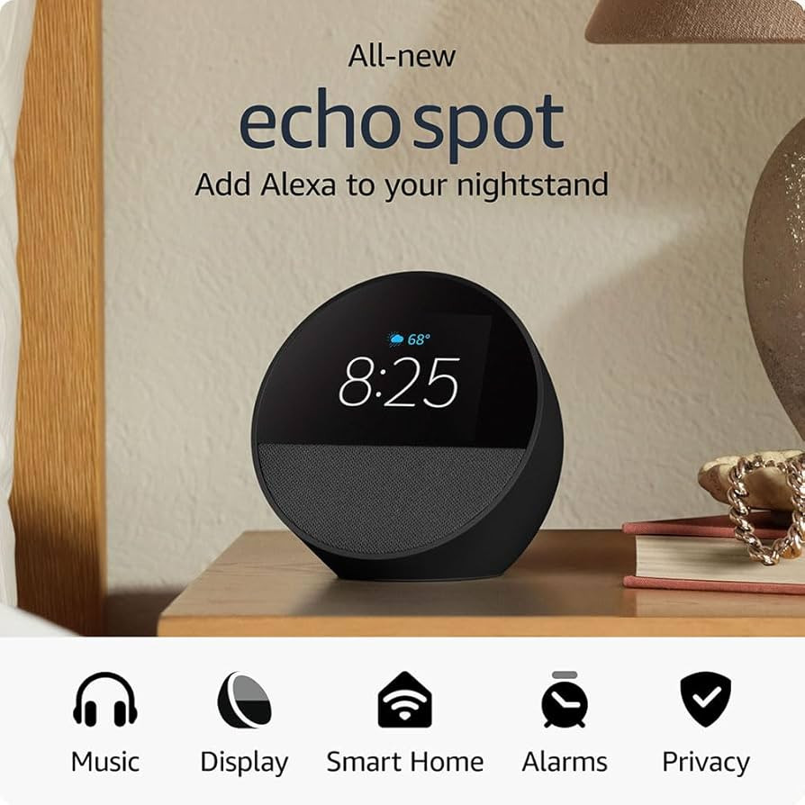 All-new Amazon Echo Spot (2024 release), Smart alarm clock with vibrant sound + Alexa, no visual ... | Amazon (US)