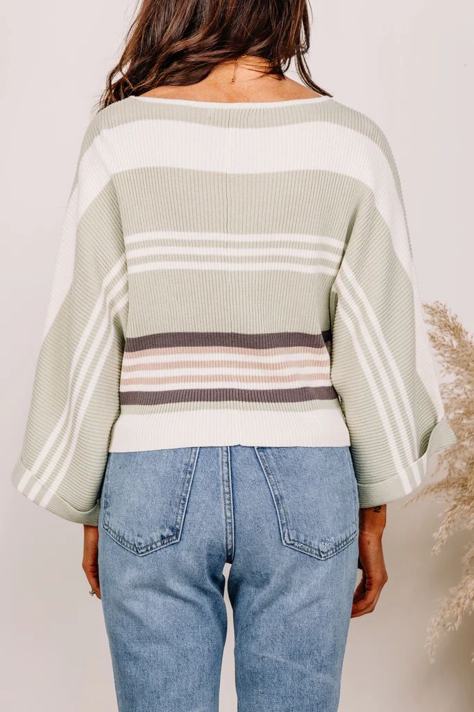 All Caught Up Sage Green Striped Sweater | The Mint Julep Boutique