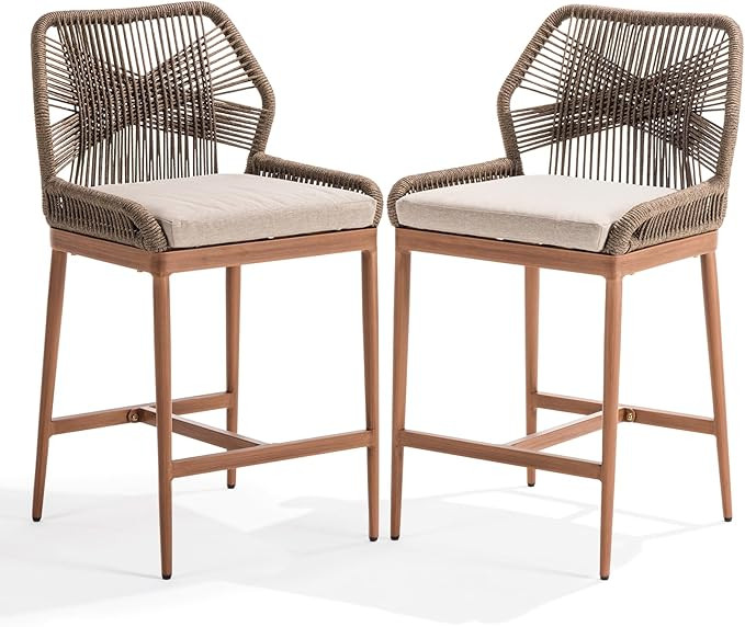 IDZO Boho Rope Bar Stools Set of 2, 24" Counter Height, 400lbs Capacity, Cushioned, Aluminum Base... | Amazon (US)