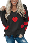 Click for more info about Women's Heart Pattern Ripped Sweater V Neck Distressed Knit Pullover Jumper Top