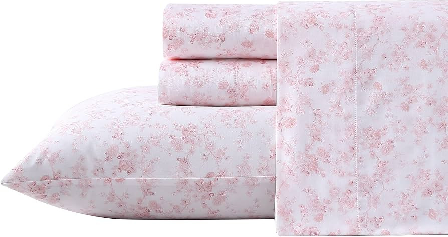 Laura Ashley Home King Sheet Set, Soft Sateen Cotton Bedding Set - Sleek, Smooth, & Breathable, B... | Amazon (US)