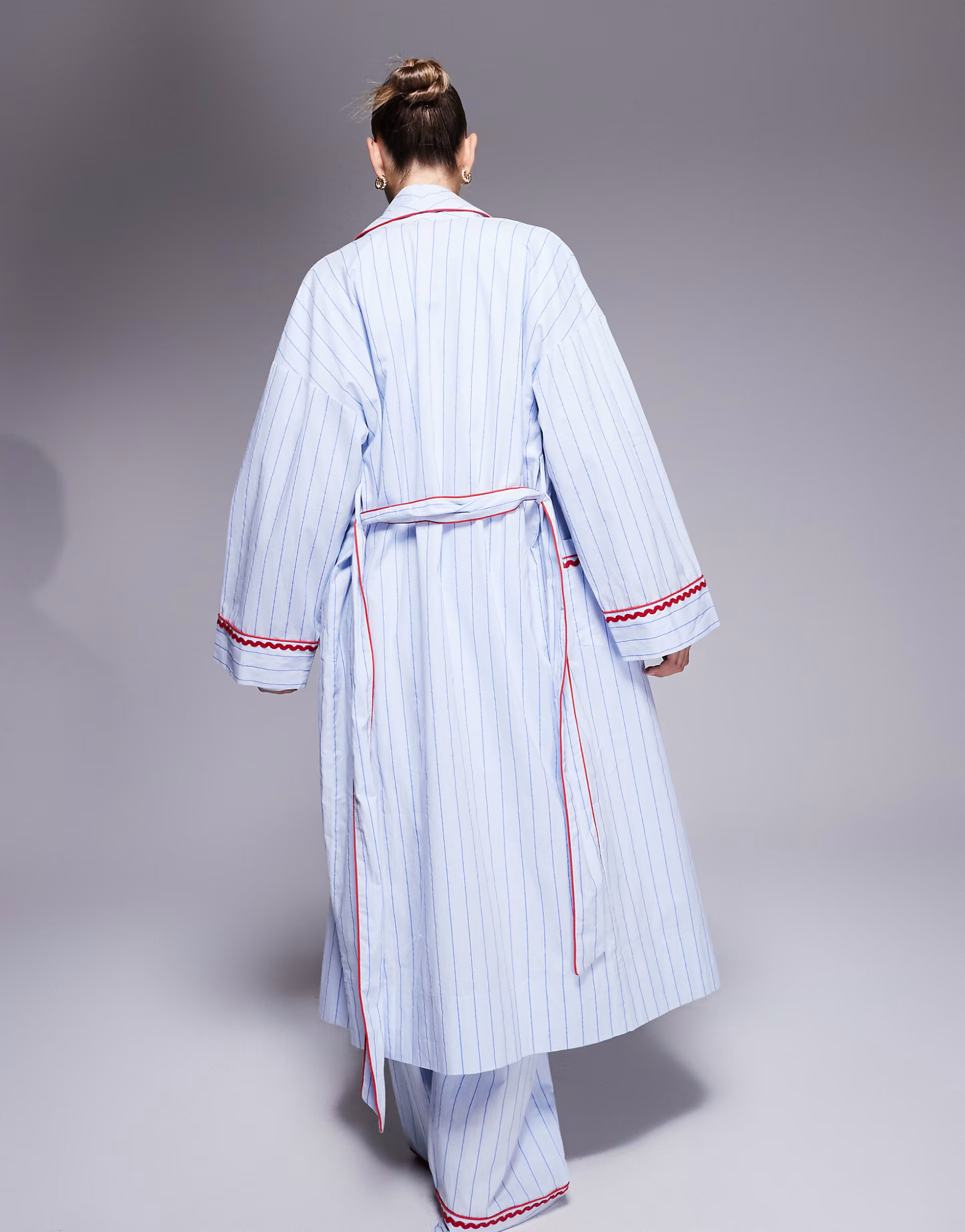 ASOS DESIGN woven stripe robe with rik rak trim in blue | ASOS (Global)