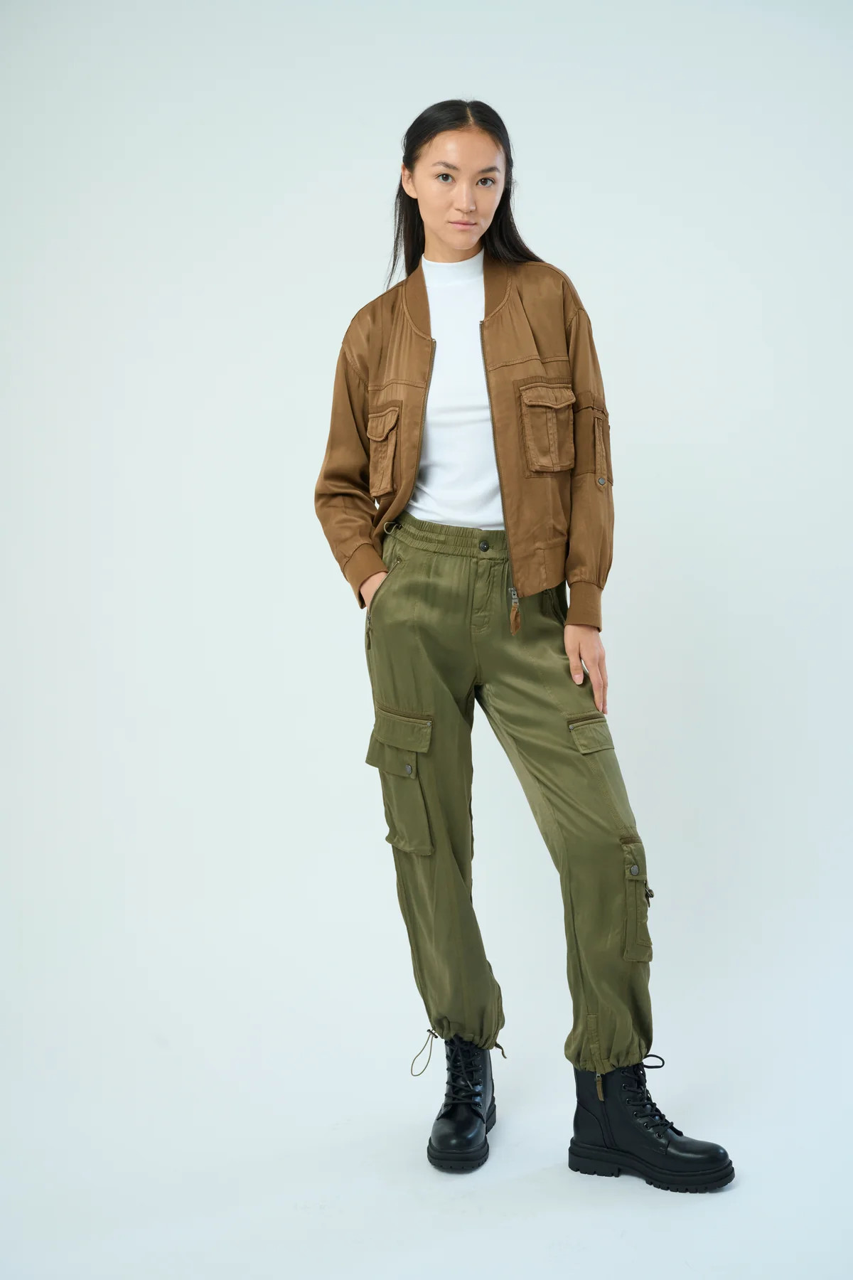 Enika Viscose Satin Twill Cargo Jogger | Marrakech Clothing