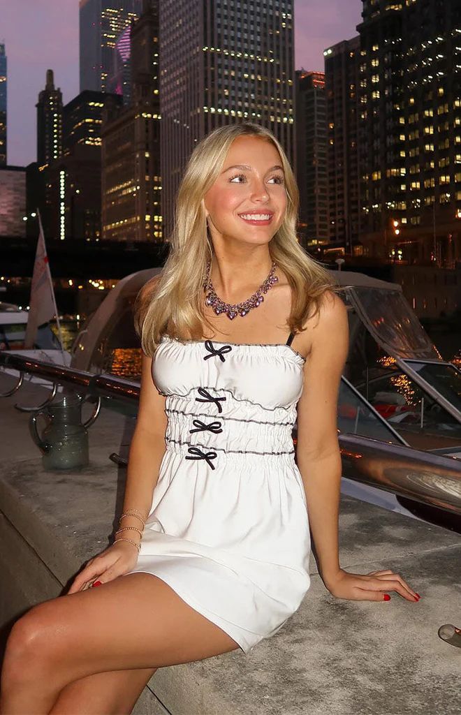 It Girl White Bow Mini Dress | Beginning Boutique (US)