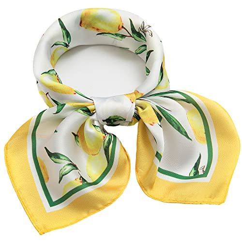 NaSoPerfect Silk Like Scarf Small Square Handkerchief Lemon Pattern Satin Neck Scarfs for Women Yellow 20.5" x 20.5" | Amazon (US)