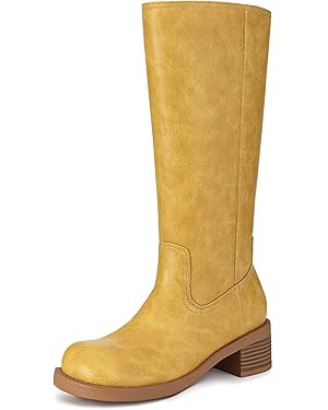 Athlefit Women's Knee High Boots Square Toe Chunky Block Riding Tall Boots for Women Low Heel | Amazon (US)