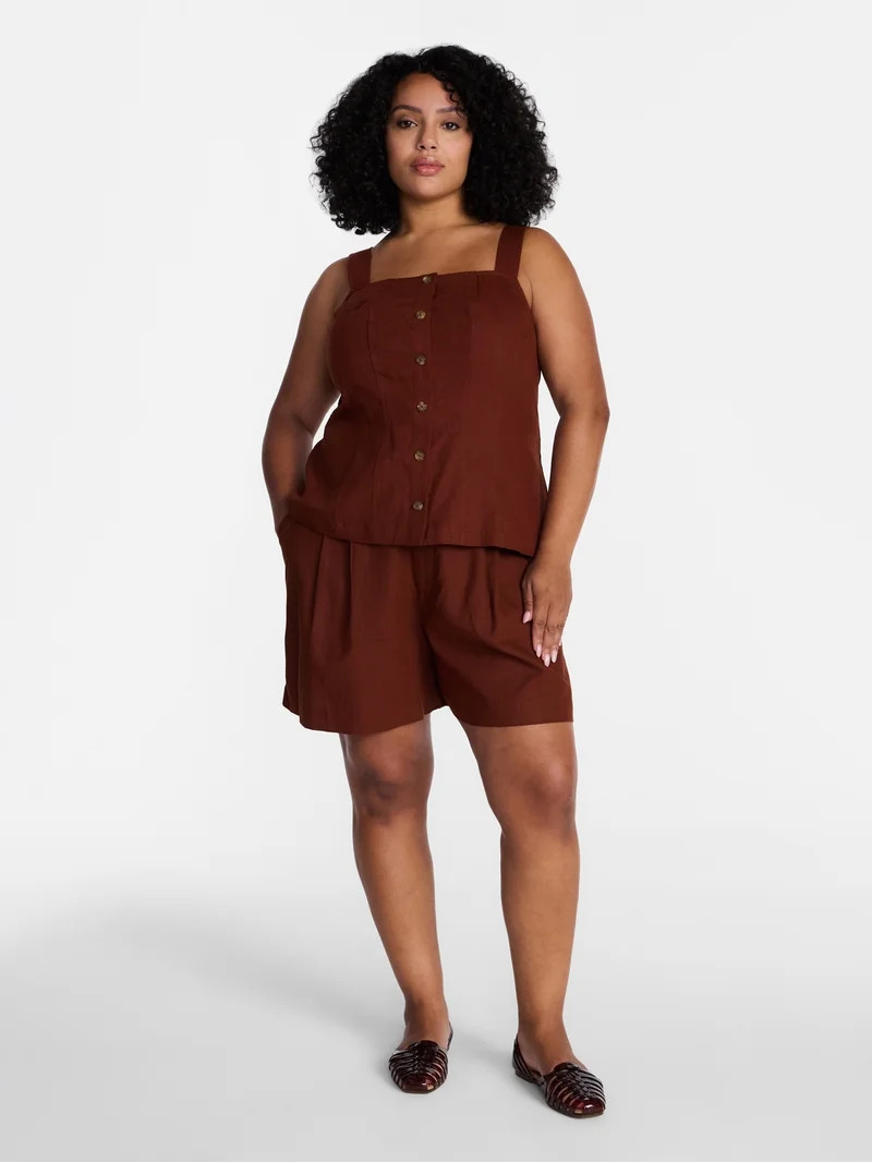 Time and Tru Women's Linen Blend Shorts, 5" Inseam, Sizes XS-XXXL | Walmart (US)