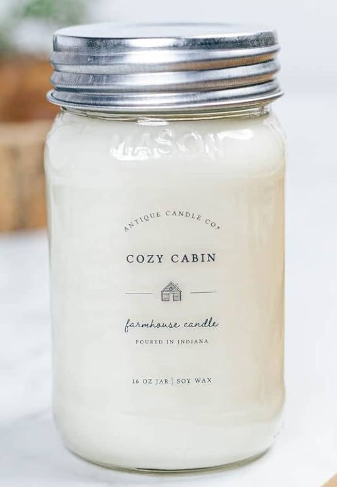 Antique Candle Co.® Cozy Cabin 16 Ounce Soy Wax Candle, 80 Hour Burn Time, Cotton Wick, Mason Ja... | Amazon (US)