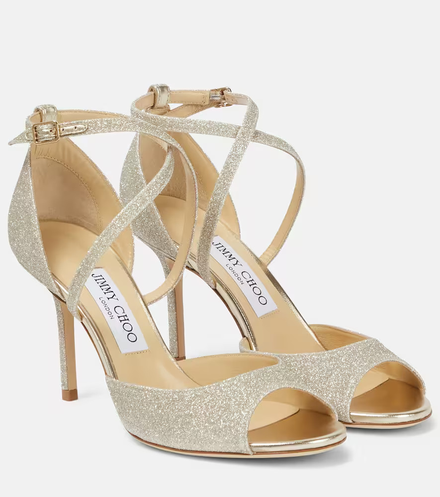 Jimmy Choo Emsy 85 glitter sandals | Mytheresa (UK)