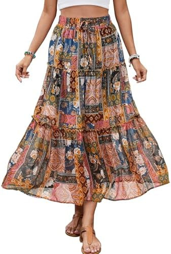 Gardenwed Womens Midi Casual Skirt High Waisted Pleated Flowy A Line Elastic Swing Skirts with Si... | Amazon (US)