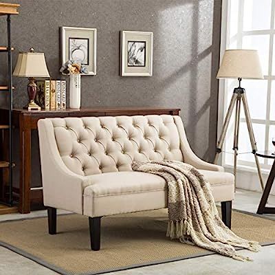 Modern Loveseat Settee Button Tufted Sofa Couch Upholstered Banquette Dining Bench Living Room Fu... | Amazon (US)